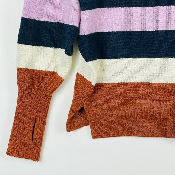 Prana Purple Tan Blue Striped Deep Plunge V-Neck Sweater Womens Sz Medium - Picture 3 of 7